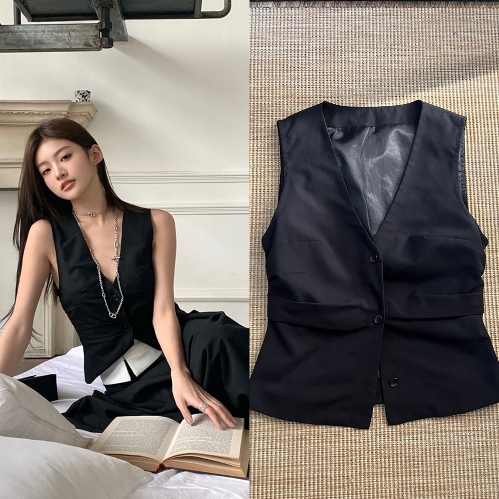 Black suit vest top